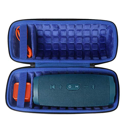 co2CREA Hard Travel Case for JBL Charge 5/4 Speaker, Black+Royal Blue | Portable Travel Bag Replacement with Custom Molded Interior and Handle, Shockproof EVA Shell and Soft Lining - color: Outside Black and Inside Royal Blue