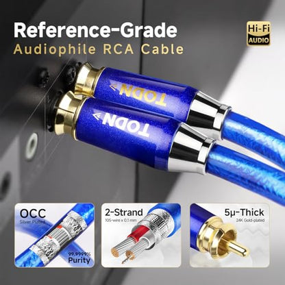 TODN RCA Cables 3ft Audiophile with Silver-Plated-OCC and Triple Shielded | Treble Resolution, Noise Reduction, RCA Male to RCA Male, 24K Gold-plated Plug, Left and Right Channel - color: Silver-plated-ULTRA, size: 3ft/1m