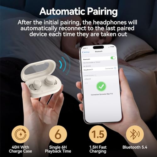 Sleep Earbuds, Sleep Headphones for Side Sleepers, Mini Bluetooth 5.4 Wireless Earbuds, Ultra-Soft Silicone Invisible Earphones for Sleeping, Noise Cancelling Earbuds with Long Battery Life (White)