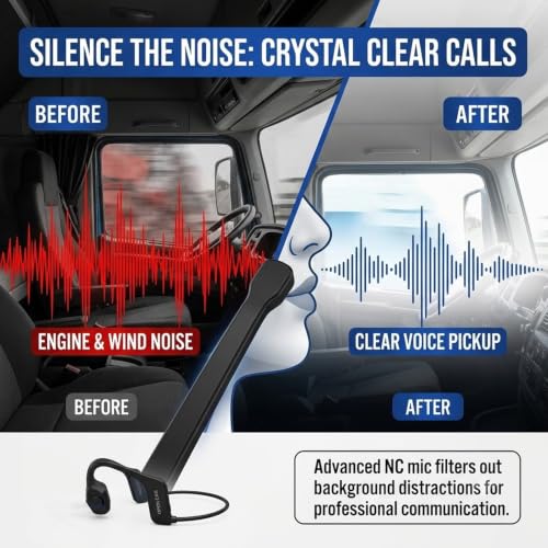 Trucker Headset, Open Ear Air X3 Bone Conduction Headset with Mic, Dual Connect Wireless Headphones, Noise Cancelling with Mute Button ，Black - color: Black