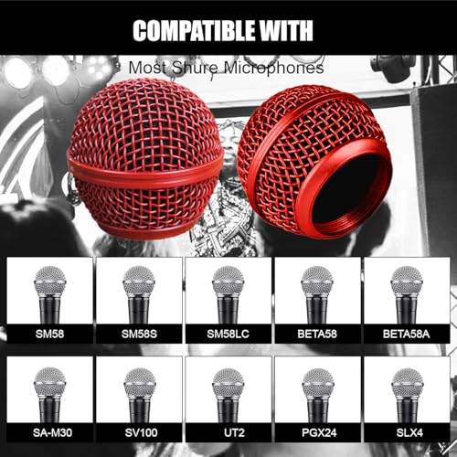 Microphone Head Replace, Steel Mesh Mic Grille Heads, Grille Mic Ball Replacement with Inner Foam, Fits for SM58, SM58S, SM58LC, BETA58 Windscreen Cover (Red, 1 pcs) - color: Red, size: 1 pcs