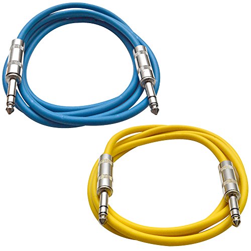 Seismic Audio - SATRX-3-2 Pack of 3' 1/4" TRS Male to 1/4" TRS Male Patch Cables - Balanced - 3 Foot Patch Cord - Blue and Yellow - color: Blue and Yellow