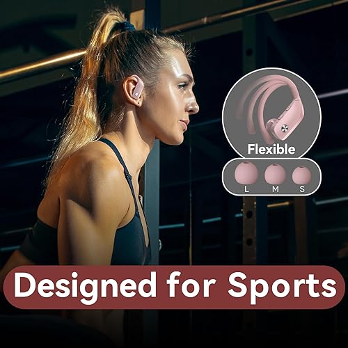 bmani Ear Buds Wireless Earbuds Bluetooth Headphones with 80H Playtime LED Display Case, Over-Ear Hook with Mic, Stereo Sound, Easy Button Controls, Sports Earphones for Running Workout Gym Pink - color: Pink, style: Standard