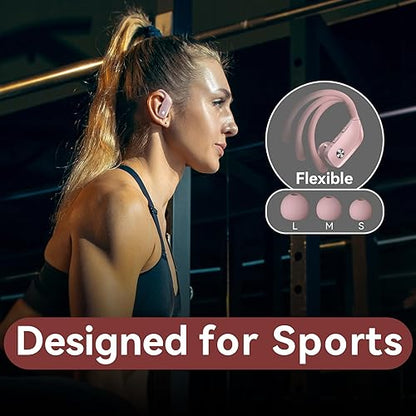 bmani Ear Buds Wireless Earbuds Bluetooth Headphones with 80H Playtime LED Display Case, Over-Ear Hook with Mic, Stereo Sound, Easy Button Controls, Sports Earphones for Running Workout Gym Pink - color: Pink, style: Standard