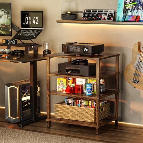 4-Tier AV Media Player Stand, Brown Stereo Cabinet, Modern Stereo Cabinet, Wooden TV Stand,Game Console Shelf, Multifunctional Entertainment Center, Suitable for Home, Conference Room - color: Brown, size: 4 Tier