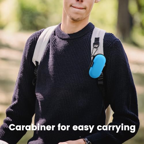 Earbud Case, RISETECH Earphone Carrying Case Holder EVA Headphone Storage Bag Small Zipper Pouch Compatible for EarPods, AirPods, Beats Flex, Urbeats3, Bose Wireless Earbuds, USB Cable, with Clip-Blue - color: Blue