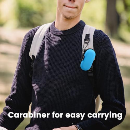 Earbud Case, RISETECH Earphone Carrying Case Holder EVA Headphone Storage Bag Small Zipper Pouch Compatible for EarPods, AirPods, Beats Flex, Urbeats3, Bose Wireless Earbuds, USB Cable, with Clip-Blue - color: Blue