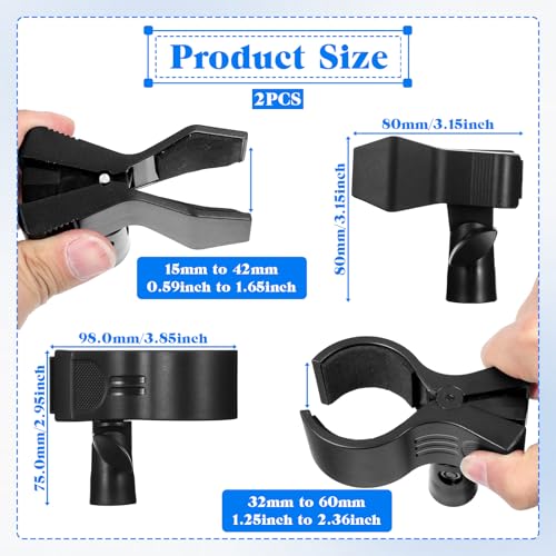 2 Pack Universal Microphone Holder for Mic Stand, Microphone Clip Adjustable Microphones Clamp for 0.6" to 2.4" Diameter (1.5-6cm) Includes 5/8", 3/8", 1/4" Metal Threads