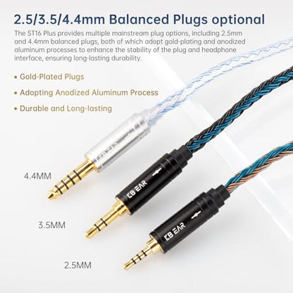 keephifi 6ft IEM Cable 2 Pin 4.4mm, KBEAR ST16-Plus 2m Upgrade 16-Strand Headphone Extension Cable, Silver-Plated Earbuds Wire for Truthear Hexa/Zero, Simgot EW100P, Moondrop blessing2 - color: BlackBlue, style: 4.4 2PIN