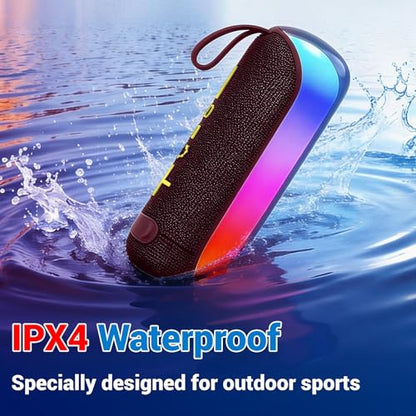 T&G Bluetooth Speaker RGB Lights, 15W Loud Stereo Sound | IPX5 Waterproof Shower Speaker, 24H Battery Portable for Outdoor Party Beach Pool - color: Red