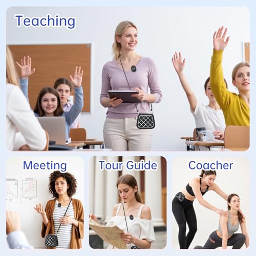 S1 25W Voice Amplifier with Wireless Magnetic Dual Lavalier Microphone, Portable Bluetooth Speaker and Microphone PA System with Shoulder Chain for Classroom Meeting Training Speech Guide - color: Black