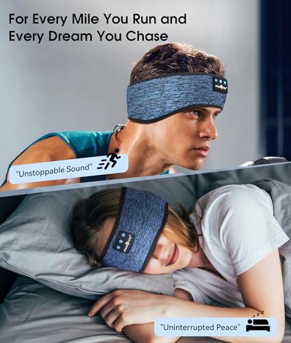 MUSICOZY Bluetooth 5.4 Sleep Headphones Headband Sports Wireless Audio | Earbuds 2 in 1 Design with Breathable Stretch Fabric, HD Stereo Sound Speakers for Workout Yoga Running, Nighttime Sleep Use - color: Blue