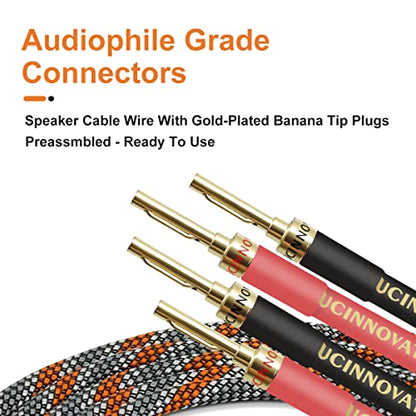 UCINNOVATE Bi-Wire Speaker Cables, 2 Pack OFC 9.8Ft Home Theater Premium Speaker Cable Wire with Gold-Plated Banana Tip Plugs, Audiophile Heavy Duty Braided Speaker Wire for Audio Amplifier Subwoofer - style: 2 x Bi Wired Speaker Wires