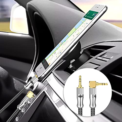 EMK Right Angle Aux Cord, 90 Degree 3.5mm Audio Cable Stereo Male to Male – Nylon Braided, Gold-Plated for Car, Home Stereo, Headphones – 5 Feet (1.5M) - size: 5 Feet, style: 90 to Straight 3-Pole (Audio Only)
