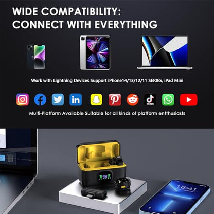 WAVLINK Wireless Lavalier Microphone for iPhone Vlog, Clip on Lapel Dual Mic System & Lightning Input & 42H, Clip on Lapel Mic for Phone 14/13 iPad YouTube Facebook Live, Video Recording(2*TX+1*RX)