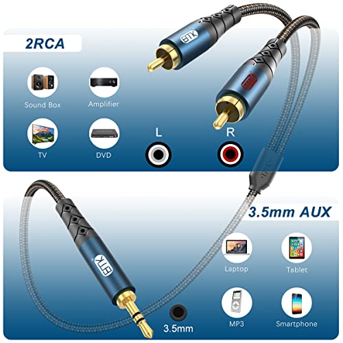EMK 3.5mm to 2RCA Cable 24K Gold-Plated Nylon Braided RCA to Auxiliary Stereo Audio Headphone Male to Male 1/8 to RCA Cord for Tablet,Subwoofer,Home Theater,DVD Speaker,MP3/MP4,Player 15ft/5m - size: 15ft/5m, style: 3.5MM to 2RCA