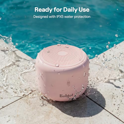 Bobtot Portable Bluetooth Speakers Mini Speaker with Strap Easy to Carry | Wireless IPX5 Waterproof with Loud Stereo Sound, 20 Hours Playtime, Rechargeable Battery, Built-In Microphone, Pink - color: Pink