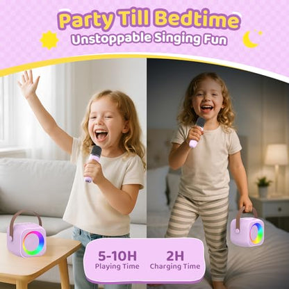 Karaoke Machine for Kids, Toys for 3-12 Years Old Girls Gifts, Kids Karaoke Microphone Machine Toy, Best Fun Christmas Birthday Gifts for 5 6 7 8 9 10 11 Years Teens Girl Boys Purple 2 Mic - color: Purple 2 Mics