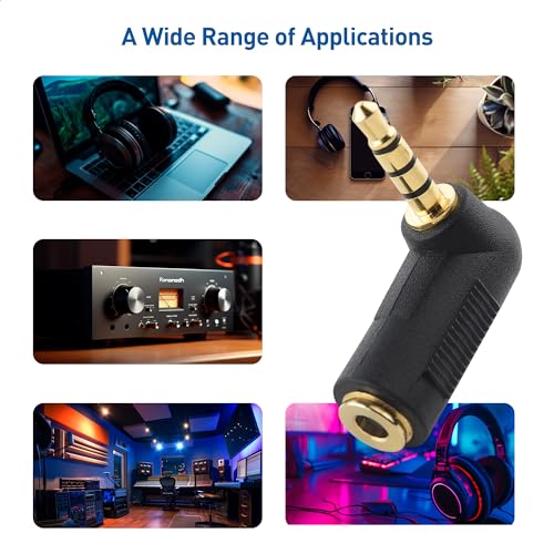 Cable Matters 2-Pack TRRS Right Angle 3.5mm Adapter, Black | 3.5mm Right Angle Adapter, 90 Degree Audio Converter