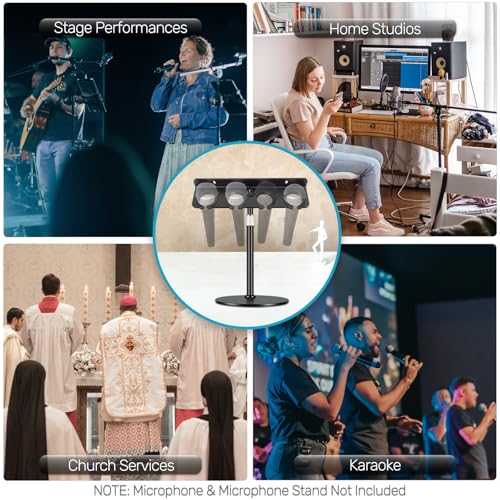 Multi Mic Holder for Stand, Wall Mount for 4 Handheld Wired/Wireless Mics | With Rubber Padding Protection, Fits 5/8"-27 & 3/8"-16 Thread Stand, Holds Up to 4 Dynamic Mics, Sturdy Mic Storage Organizer - size: Mic Holder UP to 4 (1 Set) - Black