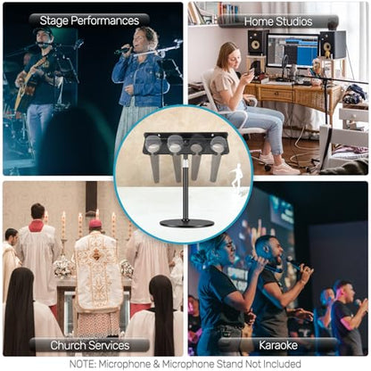 Multi Mic Holder for Stand, Wall Mount for 4 Handheld Wired/Wireless Mics | With Rubber Padding Protection, Fits 5/8"-27 & 3/8"-16 Thread Stand, Holds Up to 4 Dynamic Mics, Sturdy Mic Storage Organizer - size: Mic Holder UP to 4 (1 Set) - Black
