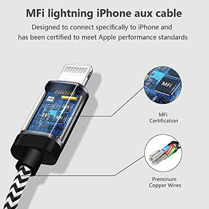 [Apple MFi Certified] iPhone to 3.5mm Car AUX Stereo Audio Cable (3FT/1M), Lightning to 3.5mm Nylon AUX Adapter Compatible with iPhone 14/13 Pro/12/11/XS/XR/X 8 7/iPad to Home Stereo/Speaker/Headphone | Lightning to 3.5mm Nylon AUX Adapter Compatible with