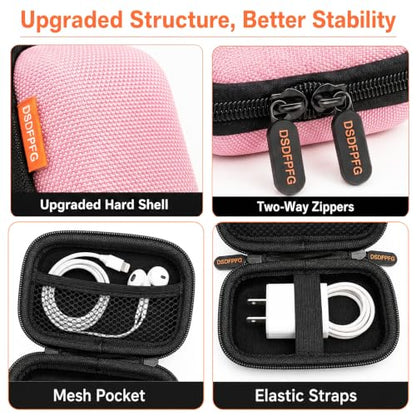 Pink Mini Hard Earbud Case, Small Portable Rectangle Carrying Case Pouch | Small Hard Case for Apple Airpods, Earpods, Samsung Galaxy Buds, Earbuds, Earplugs, In Ear Monitor, USB Cable, Flash Drive - color: Pink