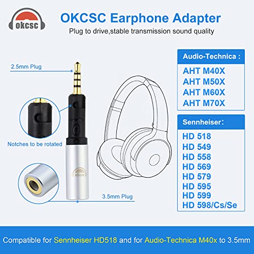 okcsc Audio Adapter Compatible for Audio Technica ATH-M40X,ATH-M50X,ATH-M60X,ATH-M70X,for Sennheiser HD518,HD549,HD558,HD569,HD579,HD599,HD595 Headphones to 3.5mm Cable 2.5mm to 3.5mm Converter