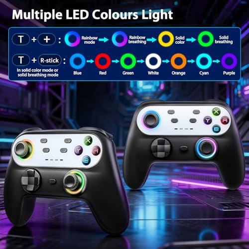 HUDOBBYE Switch Pro Controller Wireless for Switch/OLED/Lite Accessories, Wireless iOS Android Remote Gamepad, Wired PC Game Joystick, Switch Turbo Controller with Cool Led Light,Programmable - color: LED Black and Silvery
