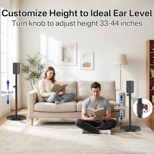 Speaker Stands Pair for Sony SA-RS8 Wireless Rear Speaker Stand, Height Adjustable from 33.4" to 40.5", Heavy-Duty Surround Speaker Stand for Sony SA-RS8 Stand with Cable Management