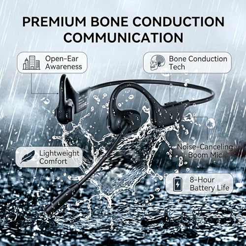 Bluetooth Headset, Over Ear Bluetooth Bone Conduction Headset with Mic,Noise Cancelling Wireless Headset with Mute Button, for for Truckers Meeting, Home Office,Driving (Black) - color: Black