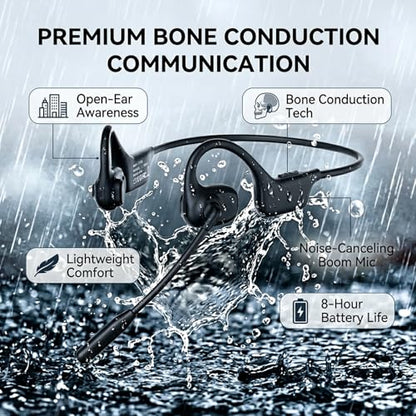 Bluetooth Headset, Over Ear Bluetooth Bone Conduction Headset with Mic,Noise Cancelling Wireless Headset with Mute Button, for for Truckers Meeting, Home Office,Driving (Black) - color: Black