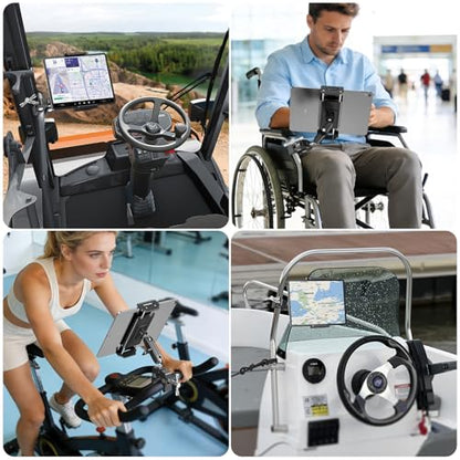 elitehood Universal iPad Mount Clamp, Metal Clip On Tablet Holder for Mic | Dual Adjustable Ball Head, Aluminum iPad Holder for Mic Stand, iPad Pole Mount for Drum Mic Yoke Boat Wheelchair Stroller - size: 6in - Dual Ball Joint