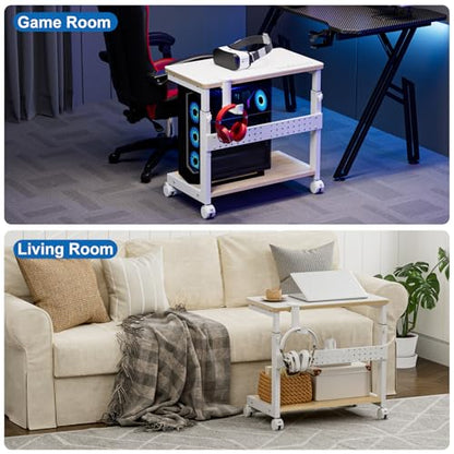 Height Adjustable Computer Tower Stand, 2-Tier ATX-Case CPU Holder with Mouse Pad & Headphone Stand, Mobile PC Standing Under Desk, Home Office Gaming Accessories, Computer Cart Wheels, Maple - color: Maple