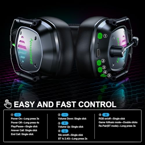 Wireless Gaming Headset for PS5 Gamers, 2.4GHz ≤20ms Low Latency & Bluetooth, 50mm Driver for 3D Surround Sound, ENC Mic - 50H Battery, Compatible with PC PS5 PS4 Switch Mobile | 2.4GHz ≤20ms Low Latency, Bluetooth for Switch, Mac & Mobile, 50mm Drivers,
