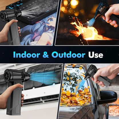 IVJ 180000RPM Cordless Electric Compressed Air Duster | 4 Gear Adjustable Mini Air Duster with LED Light, Dust Blower for Computer, Keyboard, House, Outdoor and Car