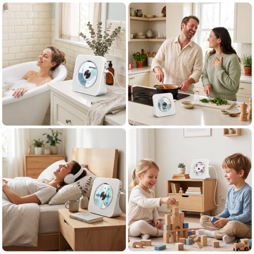 Gueray Portable CD Player with Bluetooth for Home, Hi-Fi Speaker,FM Radio | Plug-in desktop use,2-way Bluetooth mode, 3W speakers,Remote control,sleep timer, A-B repeat,USB/AUX,headphone jack - color: White