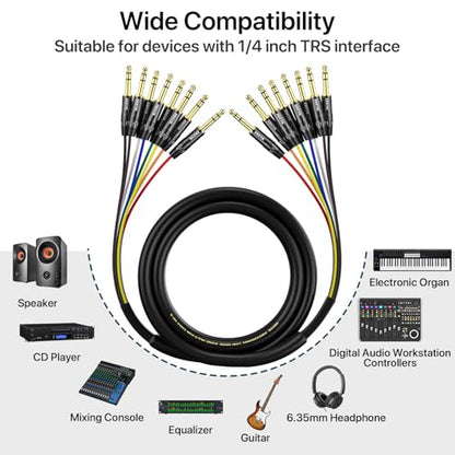 EBXYA 8-Channel 1/4 Inch TRS to TRS Snake Cables,Recording Snake Cable | 6.35mm Male Jack Stereo Audio Balanced Line for Keyboard, Amplifier, Speaker, Mixer,10 Feet 1 Pack - size: 8-Channel 10 Feet, style: TRS to TRS