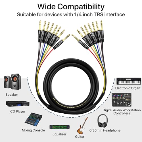EBXYA 8-Channel 1/4 Inch TRS to TRS Snake Cables,Recording Snake Cable | 6.35mm Male Jack Stereo Audio Balanced Line for Keyboard, Amplifier, Speaker, Mixer,10 Feet 1 Pack - size: 8-Channel 10 Feet, style: TRS to TRS