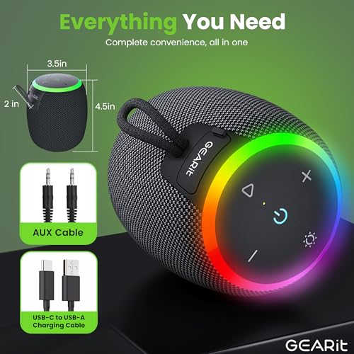 GEARit 15W Bluetooth Speaker, IPX6 Waterproof, RGB Lights, Beach & Travel | 10-Hour Battery, USB-C Charging, Bluetooth 5.3, TWS Stereo — Beach, Shower, Travel & Office, Hands-Free Calls - size: Portable - 16W