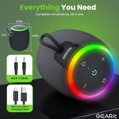 GEARit 15W Bluetooth Speaker, IPX6 Waterproof, RGB Lights, Beach & Travel | 10-Hour Battery, USB-C Charging, Bluetooth 5.3, TWS Stereo — Beach, Shower, Travel & Office, Hands-Free Calls - size: Portable - 16W