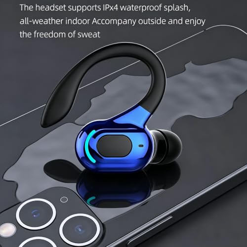 Wireless Headset Business Headphones,Waterproof Hanging Single Ear Earbuds,Mono Wireless Headset Noise Cancelling Sports Wireless Earpiece with Mic for Smart Phones (Blue) - color: Blue