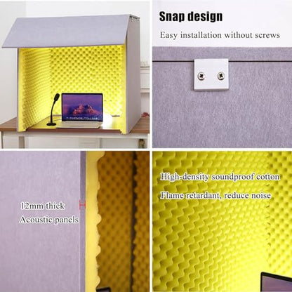 Soundproof Isolation Shield,60 * 60cm Portable Vocal Booth Box, Microphone Absorbing Shield for Private Space, Desktop Soundproof Cover (Grey) - color: Gray