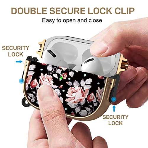 for AirPods Pro 2/1 Case Cover with Safety Lock, Magsafe Compatible, Rose - color: Black Pink, size: AirPods Pro 2/1 Case (2019/2022/2023)