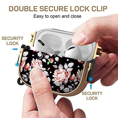 for AirPods Pro 2/1 Case Cover with Safety Lock, Magsafe Compatible, Rose - color: Black Pink, size: AirPods Pro 2/1 Case (2019/2022/2023)