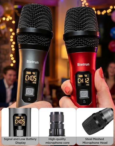 Bietrun UHF Wireless Microphone with 1/4'' Plug Rechargeable Receiver - color: Battery Red and Grey