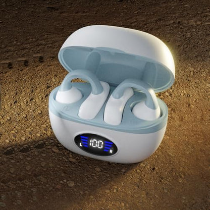 IHAO Clip Ear Sport Earbud Headphones Bluetooth 5.3 Open Earpiece, Clip On Ear Never Fall Out 8 Hours Playtime with Charging Case, HiFi Sound Noise Reduction Painless Firm Wear IPX4 Waterproof-White - color: Clip Earbud White