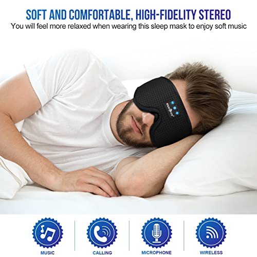 MUSICOZY 3D Sleep Headphones Bluetooth 5.4 Breathable Sleep Eye Mask | Cooling Fabric Lining with Blackout Design for Side Sleeper, HD Stereo Sound, 14 Hours Playtime for Sleep, Travel, Relaxation - color: Black