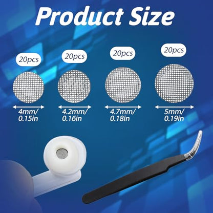80 Pcs Earbud Dust Filters Compatible Mesh Net Replacement Sweat Resistant Protective Filt Stainless Dust Earphones Proof Accessories for in Ear Headphones