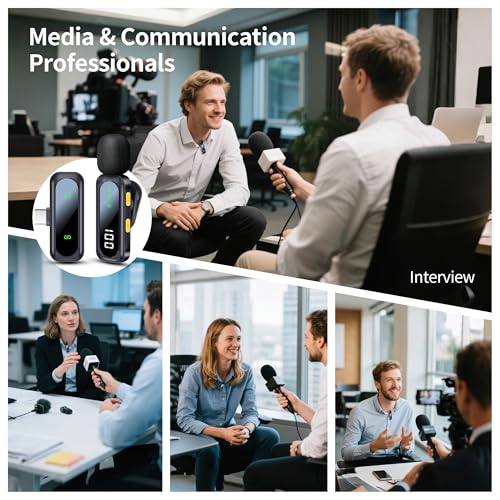 Wireless Lavalier Microphone with Magnetic Clip & LED Display, Mini Lapel Mic，Wireless Microphone for iPhone,Android, iPad, for Video Recording, Streaming, Interview, Vlog,Tiktok,YouTube - size: All iPhones & Androids (LED Display)
